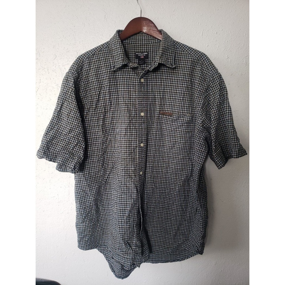 Ralph Lauren Polo Mens Size L‎ Vintage Cotton Multicolor Checkered Short Sleeve